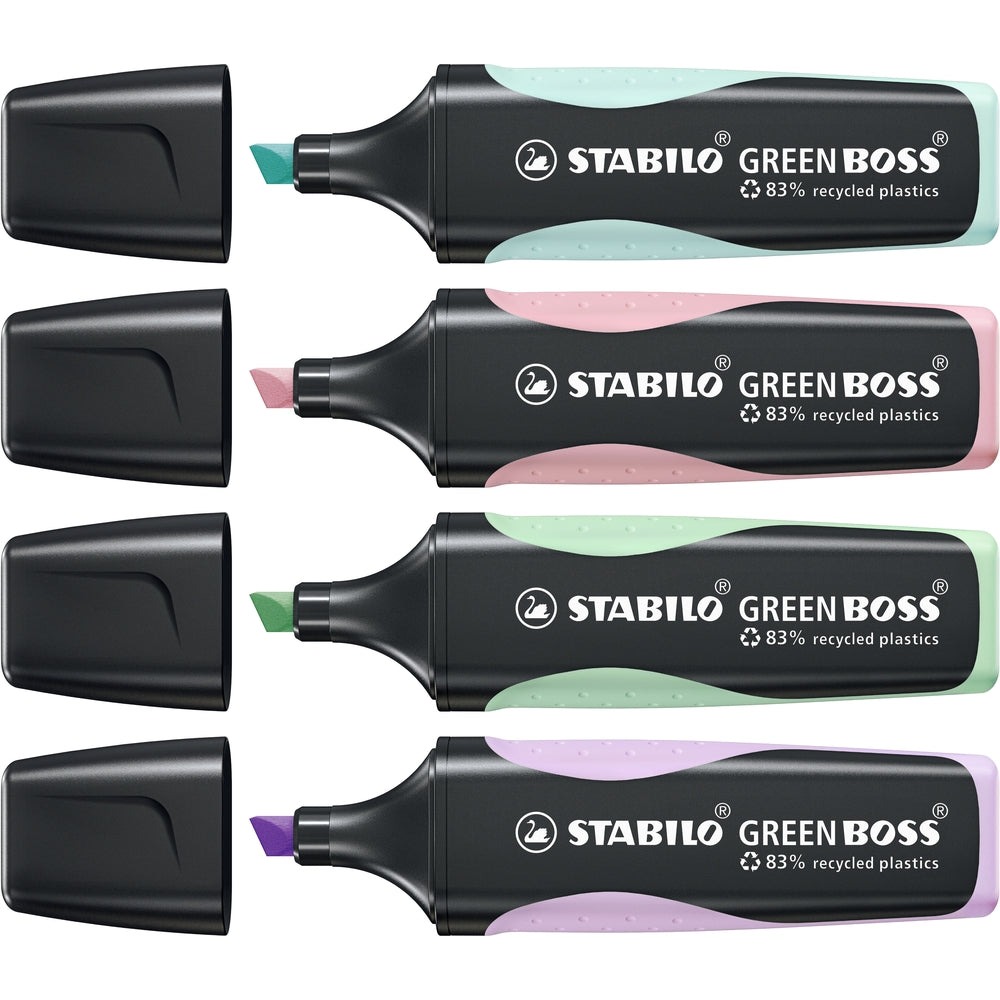 Surligneurs STABILO GREEN BOSS (lot/4) - couleurs pastel assorties
