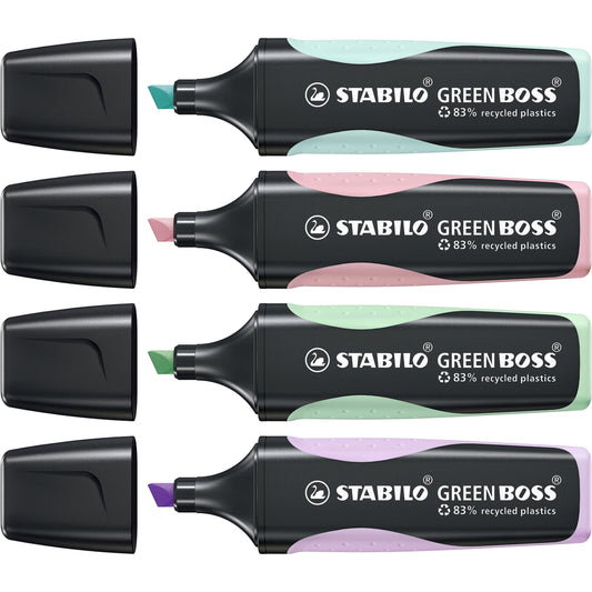 Surligneurs STABILO GREEN BOSS (lot/4) - couleurs pastel assorties