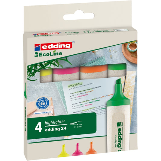 Surligneurs Edding 24 Ecoline (lot/4) - couleurs fluo assorties