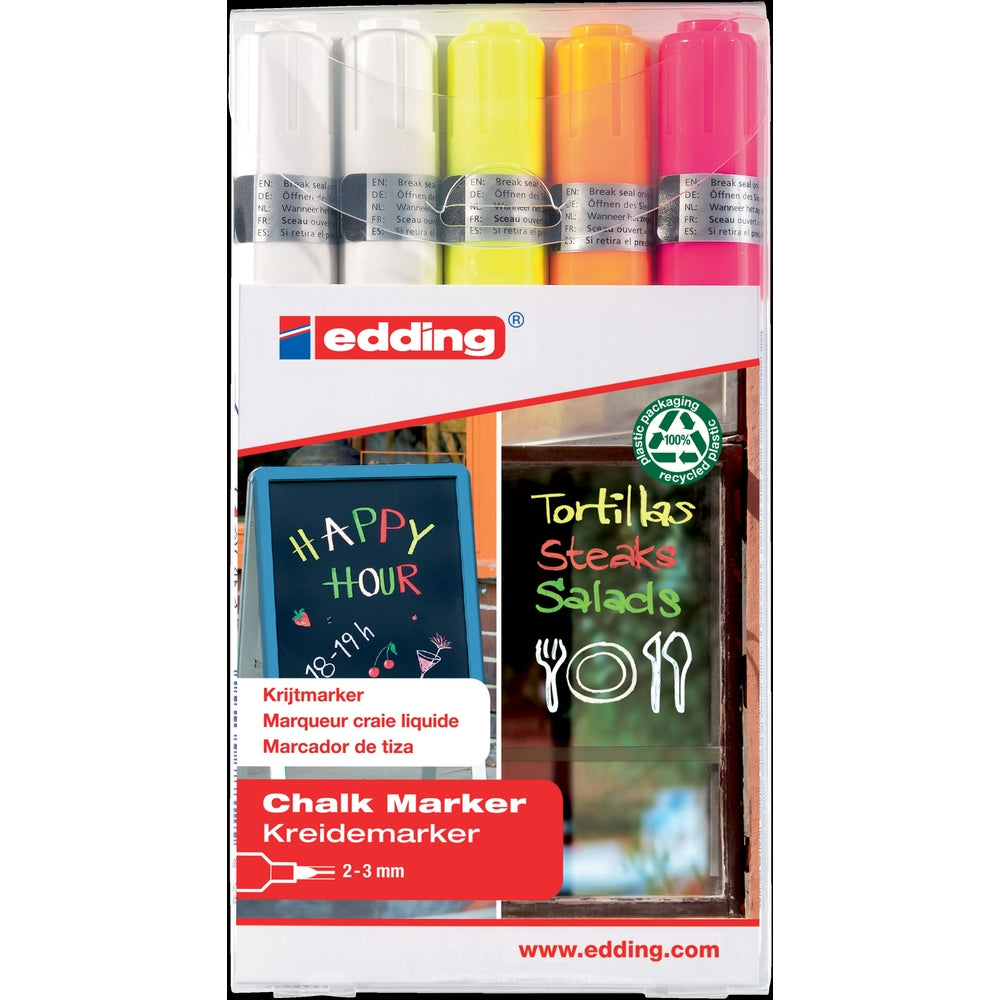 Marqueurs craie Edding couleurs fluorescentes (lot/5)
