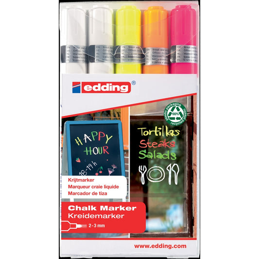Marqueurs craie Edding couleurs fluorescentes (lot/5)