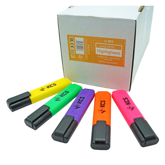 Surligneurs KCS à pointe biseautée (lot/48) - couleurs néon assorties