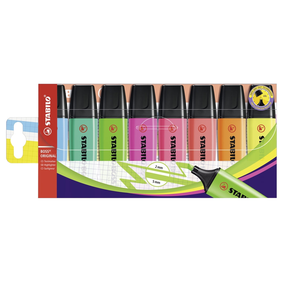 Surligneurs STABILO BOSS ORIGINAL (lot/8) - couleurs néon assorties