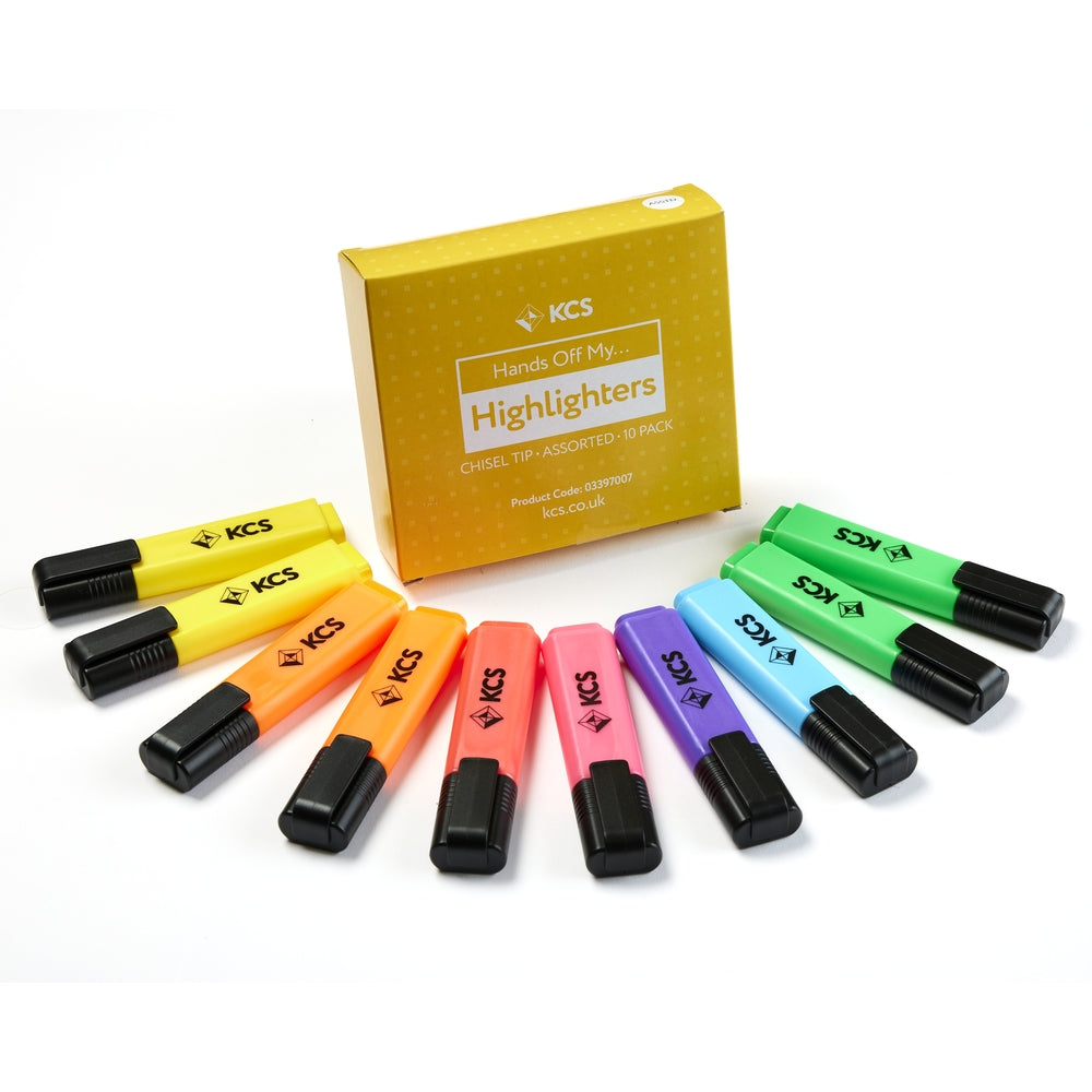 Surligneurs KCS à pointe biseautée (lot/10) - couleurs néon assorties