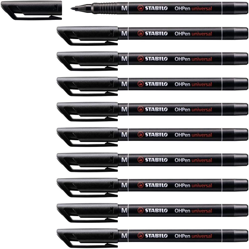 Marqueurs permanents STABILO OHPens pointe moyenne (lot/10) - noir