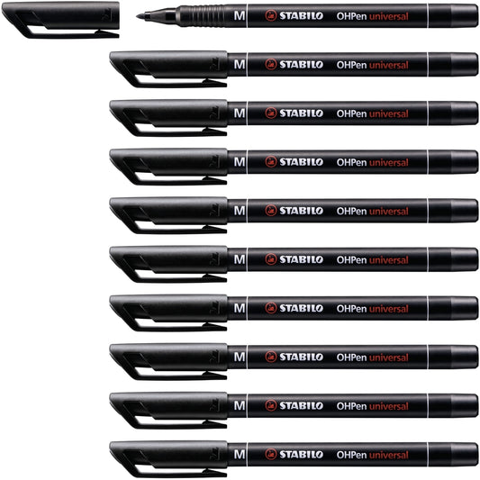 Marqueurs permanents STABILO OHPens pointe moyenne (lot/10) - noir