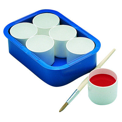 Bac avec 6 pots de peinture blancs