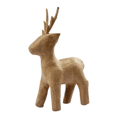 Cerf en papier mâché debout 25 cm naturel