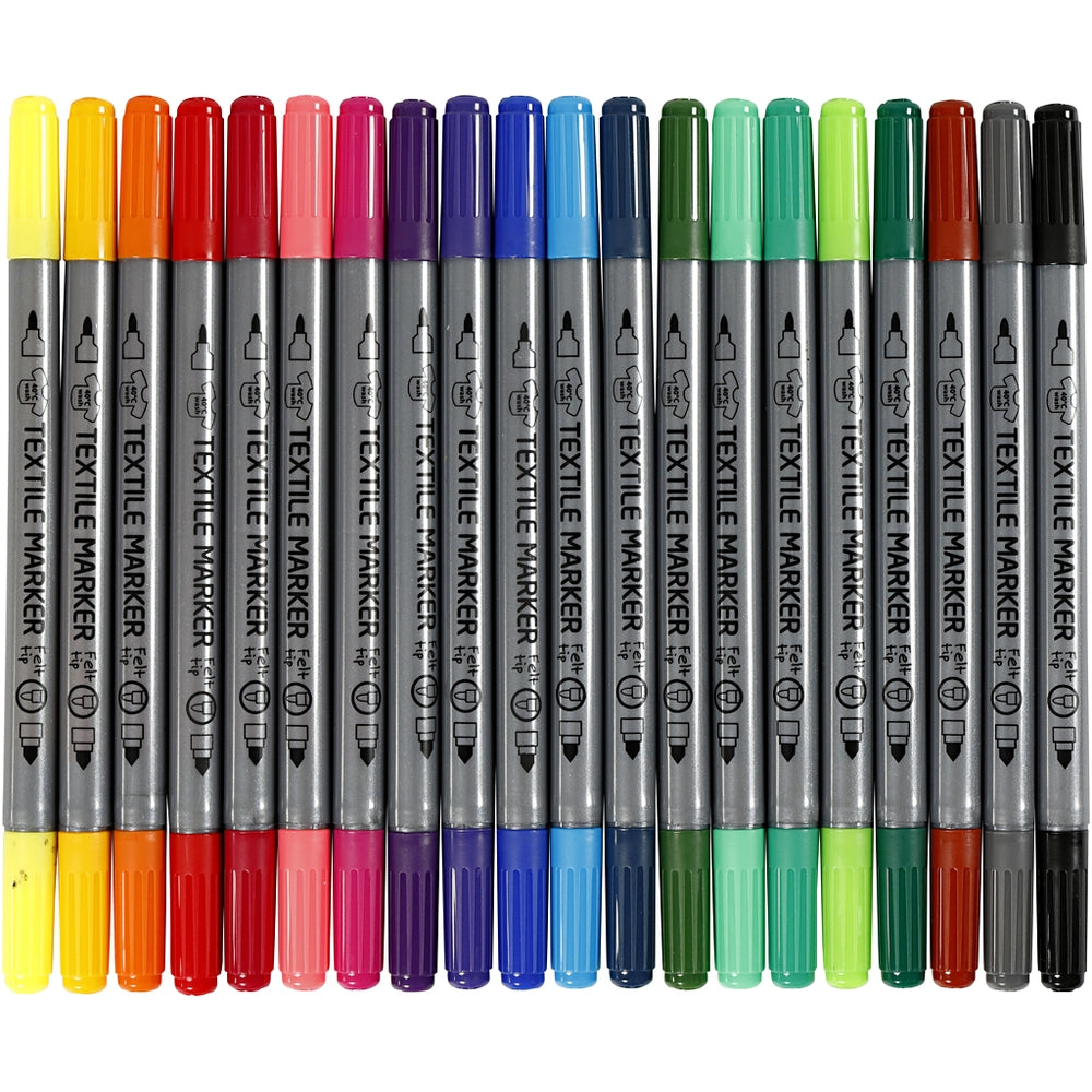 Marqueurs textiles à double pointe, couleurs assorties (lot/20)