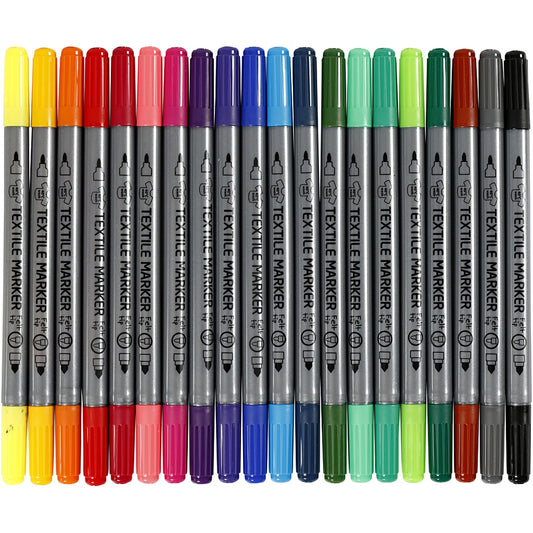 Marqueurs textiles à double pointe, couleurs assorties (lot/20)