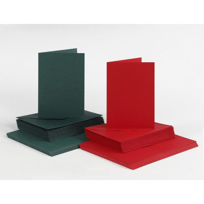 Cartes et enveloppes à décorer (lot/50) - rouge et vert