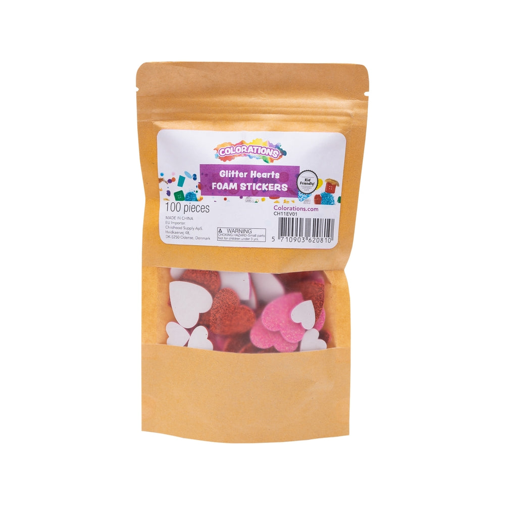 Gomettes en mousse en forme de cœurs pailletés (lot/100)