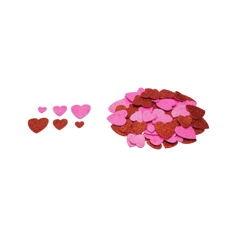 Gomettes en mousse en forme de cœurs pailletés (lot/100)