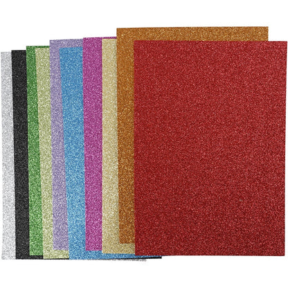 Feuilles en mousse pailletée EVA A4 (lot/10)