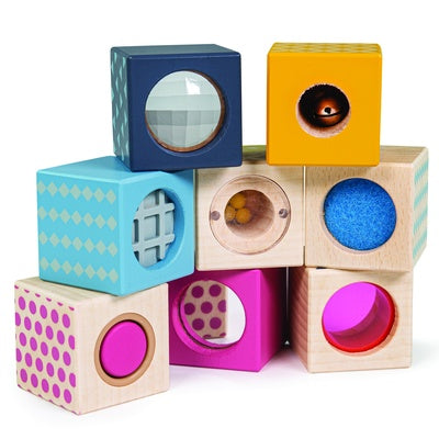 Blocs sensoriels en bois arc-en-ciel (lot/8)