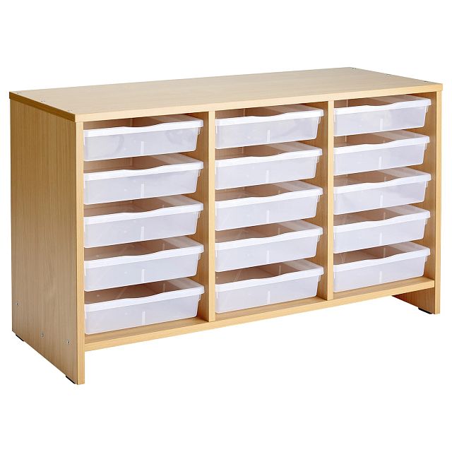 Meuble d'activités 15 bacs plats incolores - hêtre