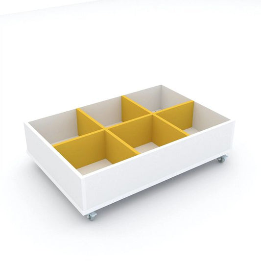 Bac à albums Everna™ mobile 6 cases bas - blanc kaolin/jaune curry