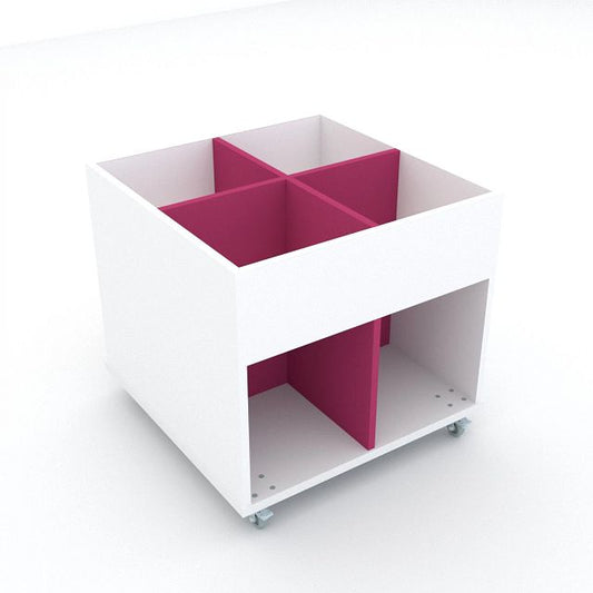 Bac à albums Everna™ mobile 4 cases moyen - blanc kaolin/rose fuchsia