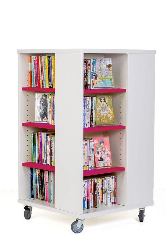 Tour à livres mobile 1000 mm (H) - blanc kaolin/fuchsia pink