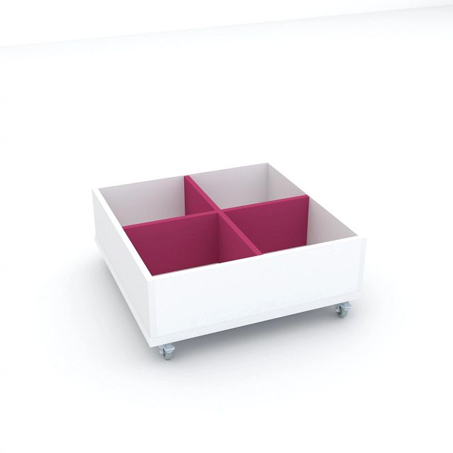 Bac à albums Everna™ mobile 4 cases bas - blanc kaolin/rose fuchsia
