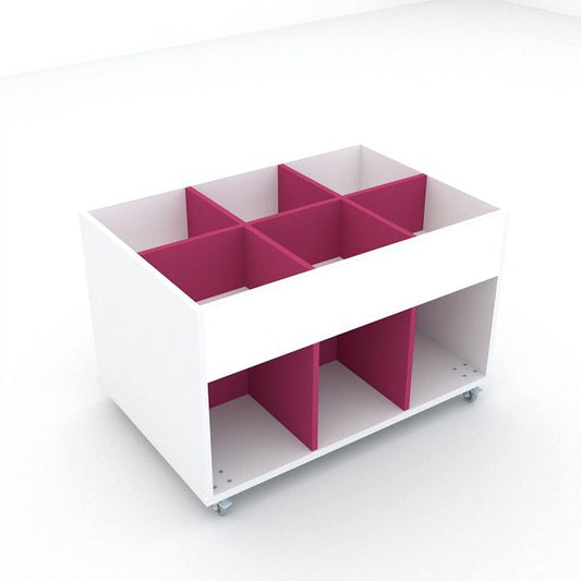 Bac à albums Everna™ mobile 6 cases moyen - blanc kaolin/rose fuchsia