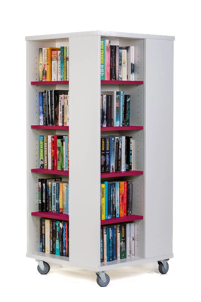 Tour à livres mobile 1400 mm (H) - blanc kaolin/fuchsia pink