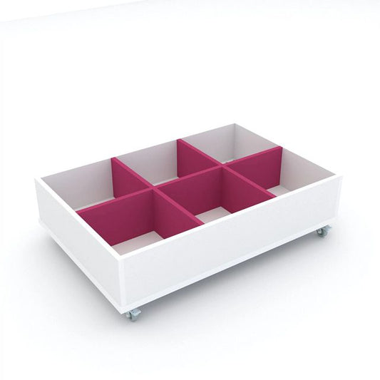 Bac à albums Everna™ mobile 6 cases bas - blanc kaolin/rose fuchsia