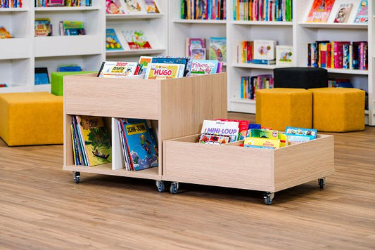 Bac à albums Everna™ mobile 4 cases moyen - chêne vicenza/chêne vicenza