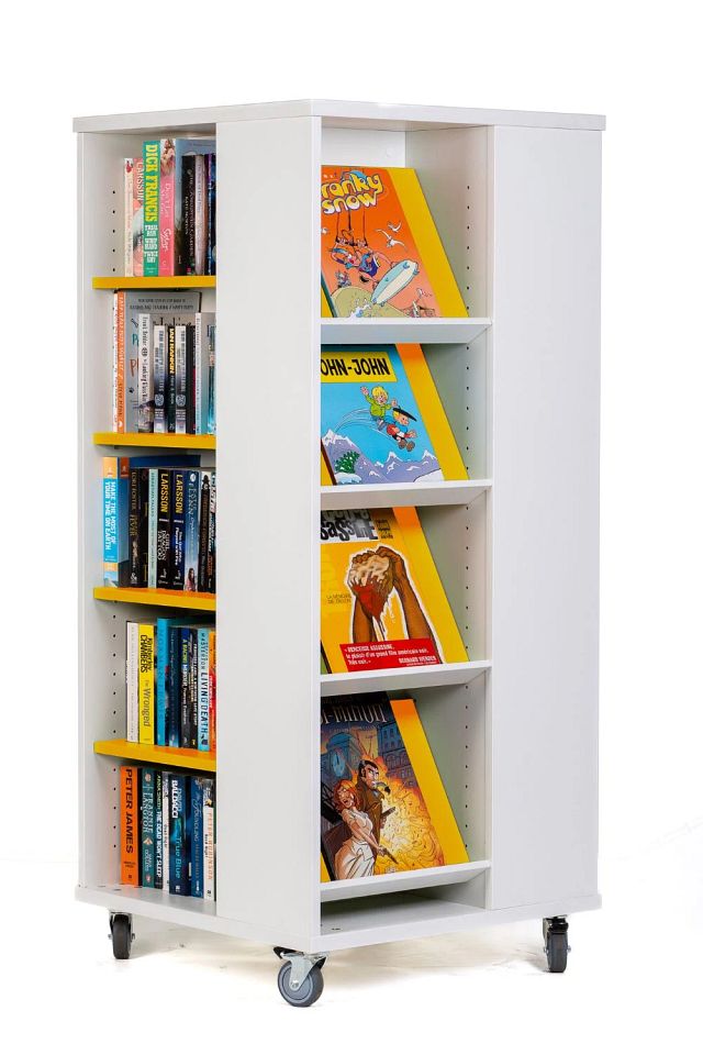 Tour à livres mobile tablettes mixtes 1400 mm (H) - blanc kaolin/jaune curry