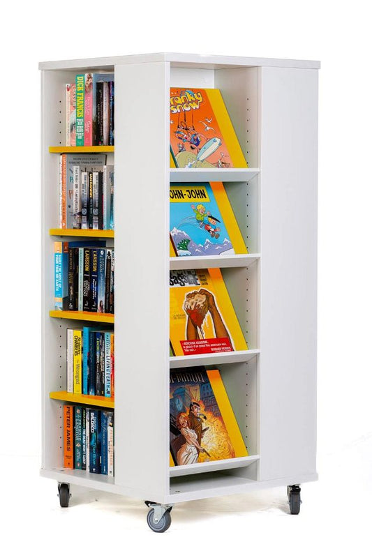 Tour à livres mobile tablettes mixtes 1400 mm (H) - blanc kaolin/jaune curry