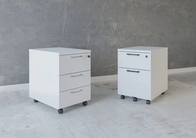 Caisson mobile 3 tiroirs plats - argile/poignées blanches