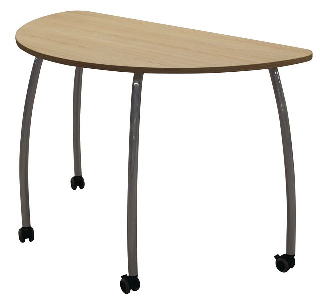 Table Inicy taille 6 demi-ronde - plateau hêtre/piètement blanc