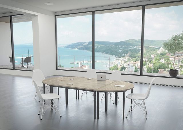 Table demi-lune Rencontre 1200 x 600 mm - gris/piètement gris alu